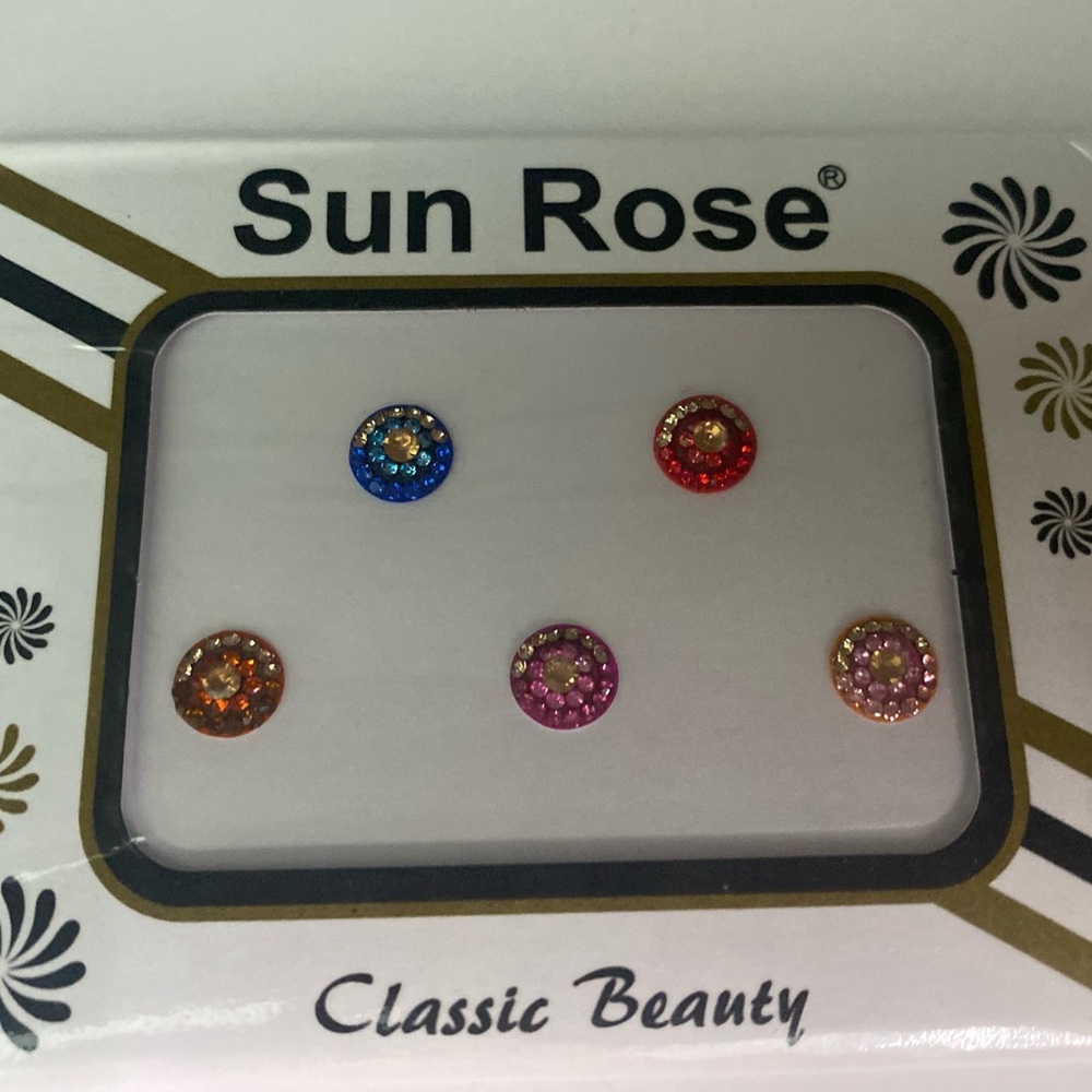 5 Round forehead Bindis in Multi-Colors